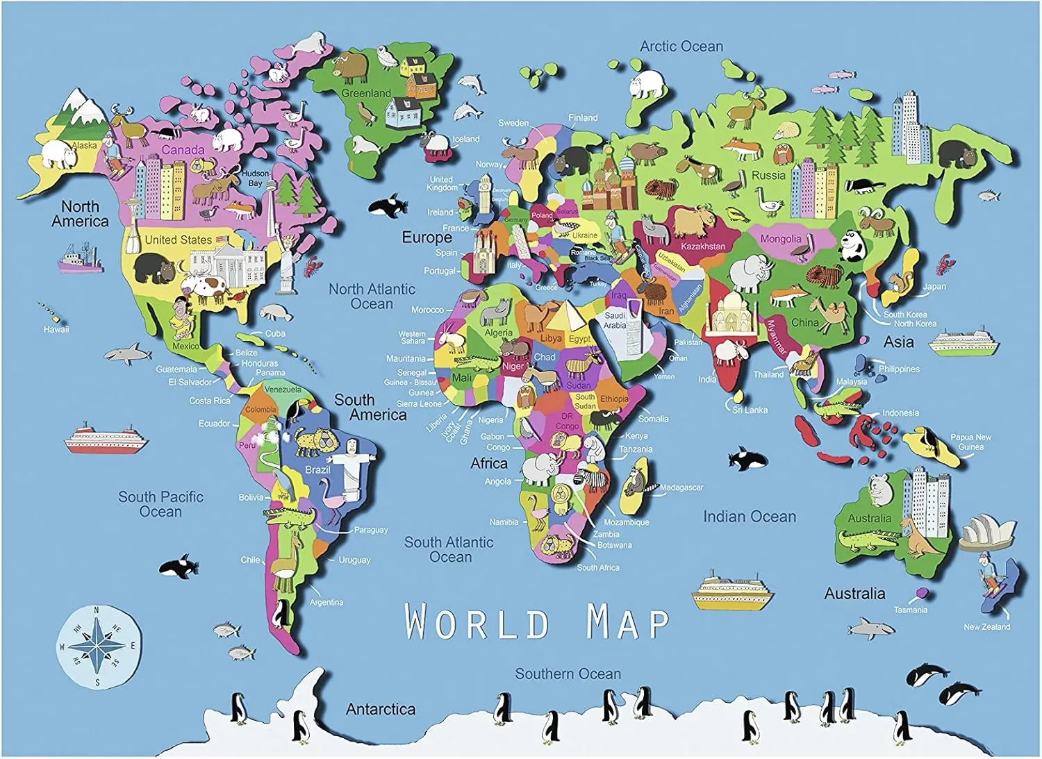Puzzle Map World - Cartoon World Map Jigsaw Puzzle 500/1000/1200/2000
