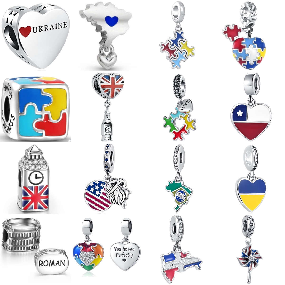Puzzle Map World - 925 Sterling Silver Fashion Charms World