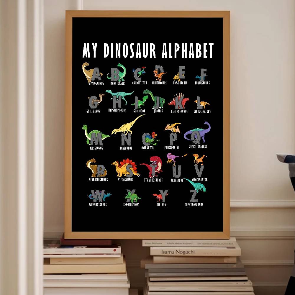 Background For Kids Education - Dinosaur Alphabet Paper Poster, Black Background