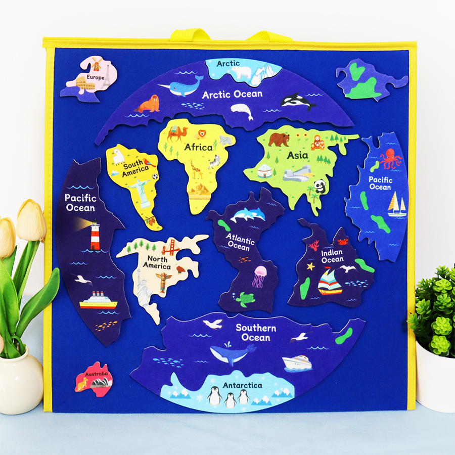Kids World Map Felt Puzzle, In - Puzzle Map World ulasan dan harga